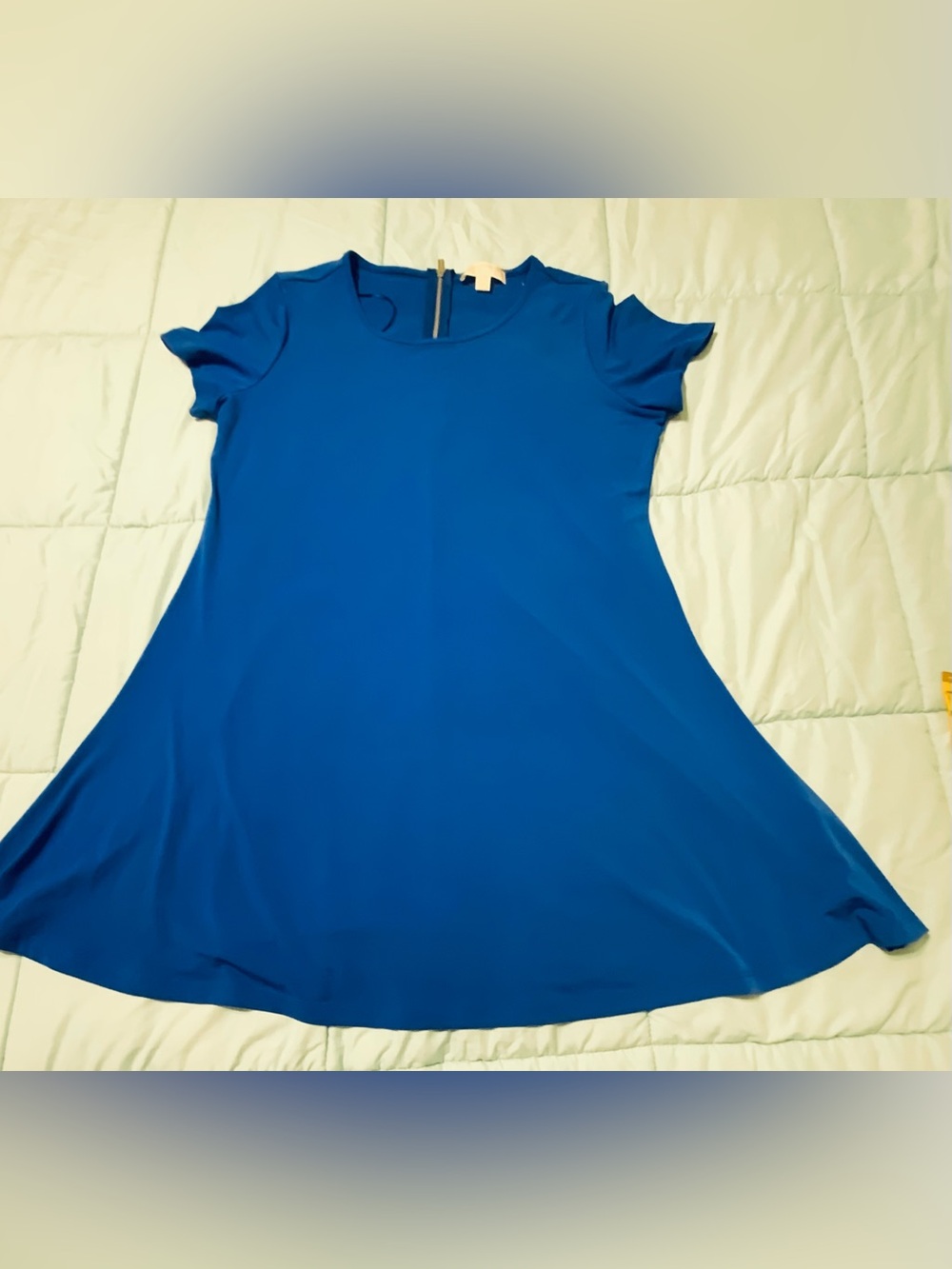Michael Kors Royal Blue Short Sleeve Swing Dress Gold Zipper Back Detail Size XL